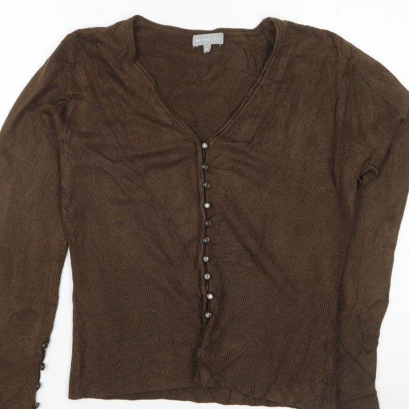 Per Una Women’s Brown Size 14 V-Neck Button Knit Cardigan