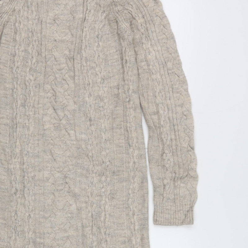 Marks & Spencer Women Beige Size 12 Cable Knit Long Jumper Dress