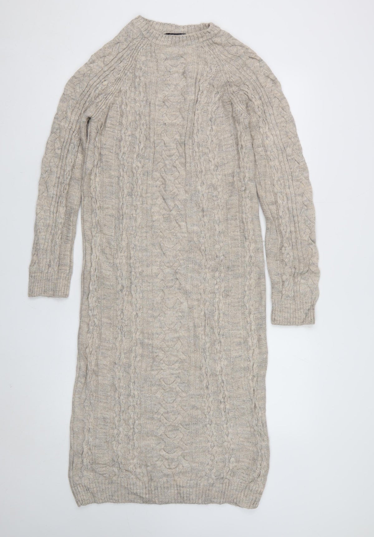 Marks & Spencer Women Beige Size 12 Cable Knit Long Jumper Dress