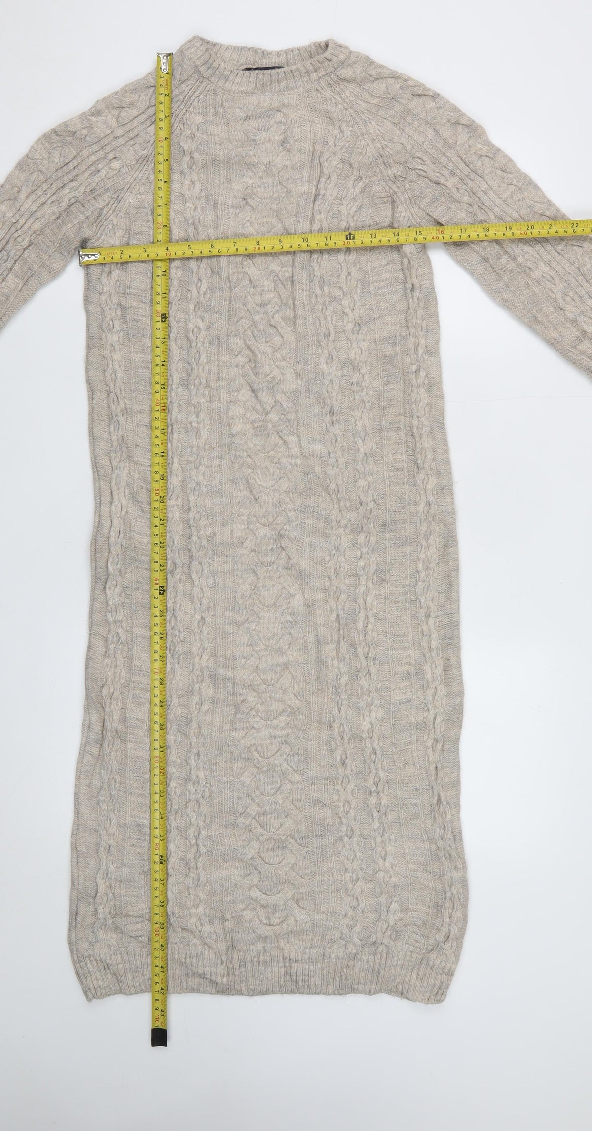 Marks & Spencer Women Beige Size 12 Cable Knit Long Jumper Dress