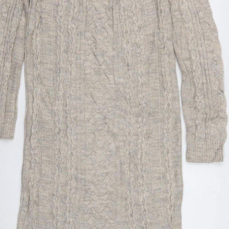 Marks & Spencer Women Beige Size 12 Cable Knit Long Jumper Dress