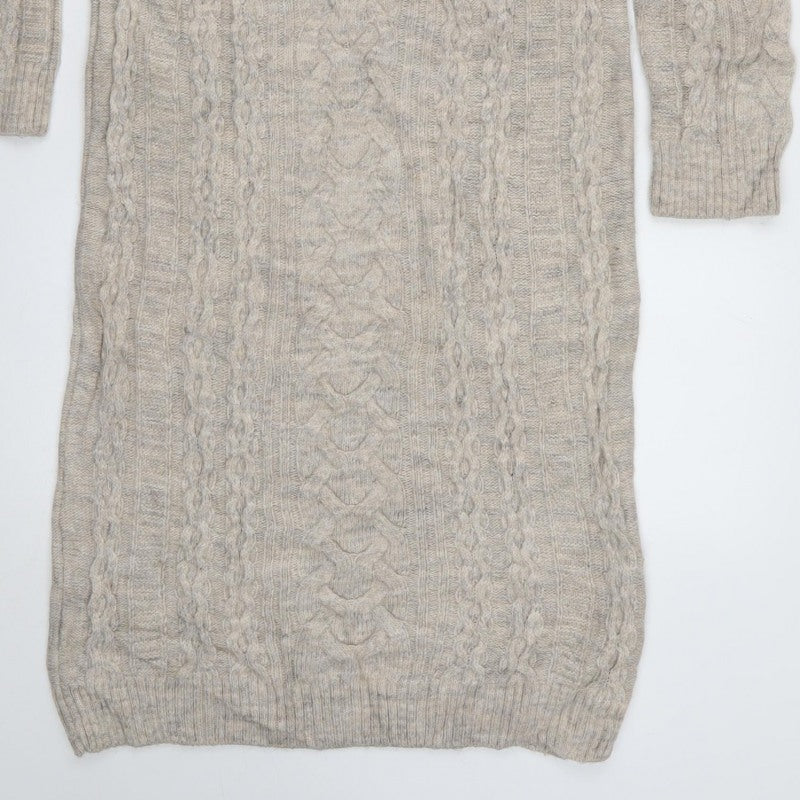 Marks & Spencer Women Beige Size 12 Cable Knit Long Jumper Dress