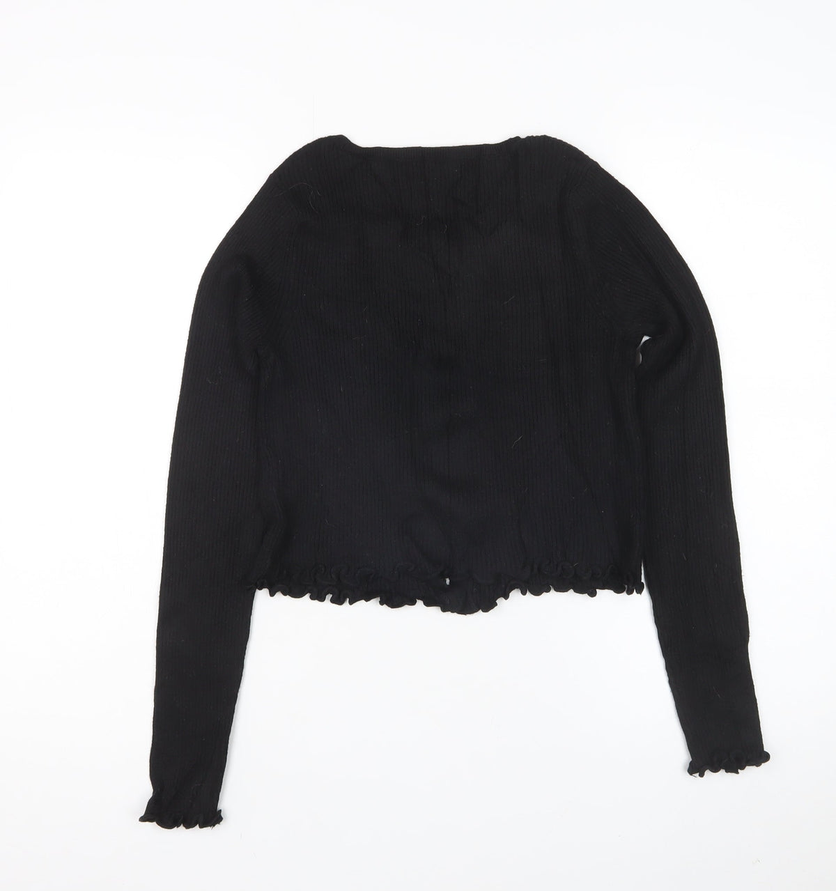 Pull&Bear Women Black S Rib Knit Button Cardigan Long Sleeve