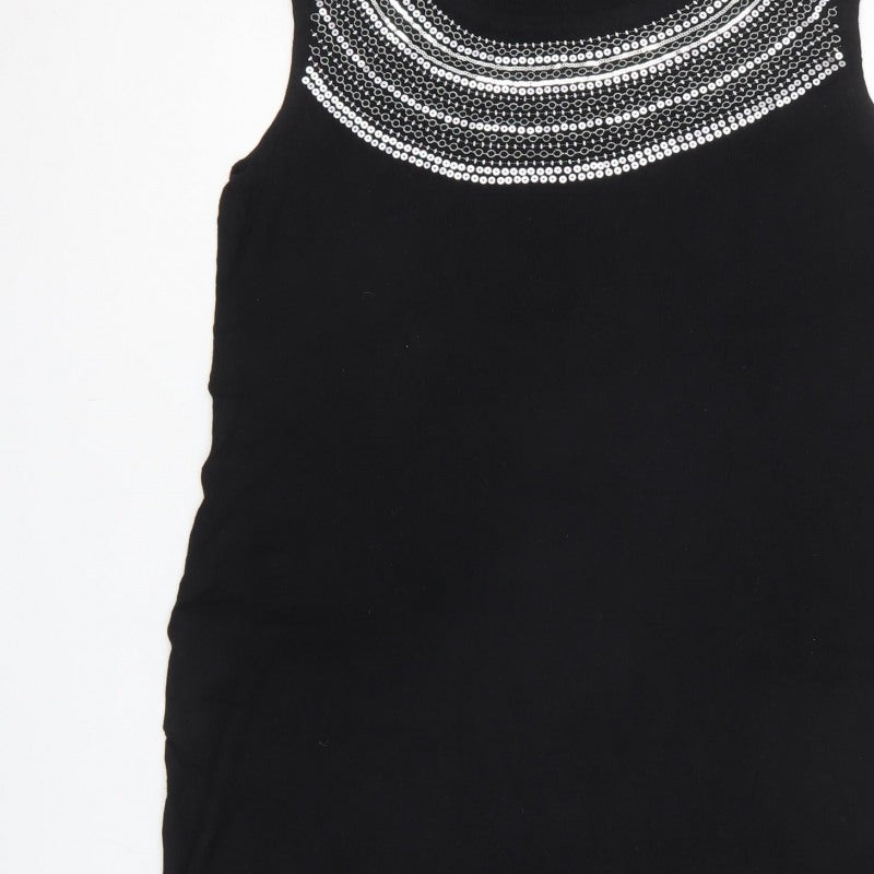 Madeleine Women Black UK 16 Knee Length Sheath Dress Sequin Neckline