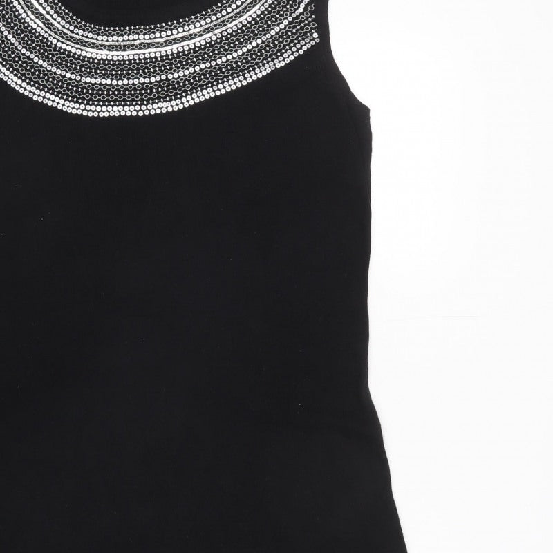 Madeleine Women Black UK 16 Knee Length Sheath Dress Sequin Neckline
