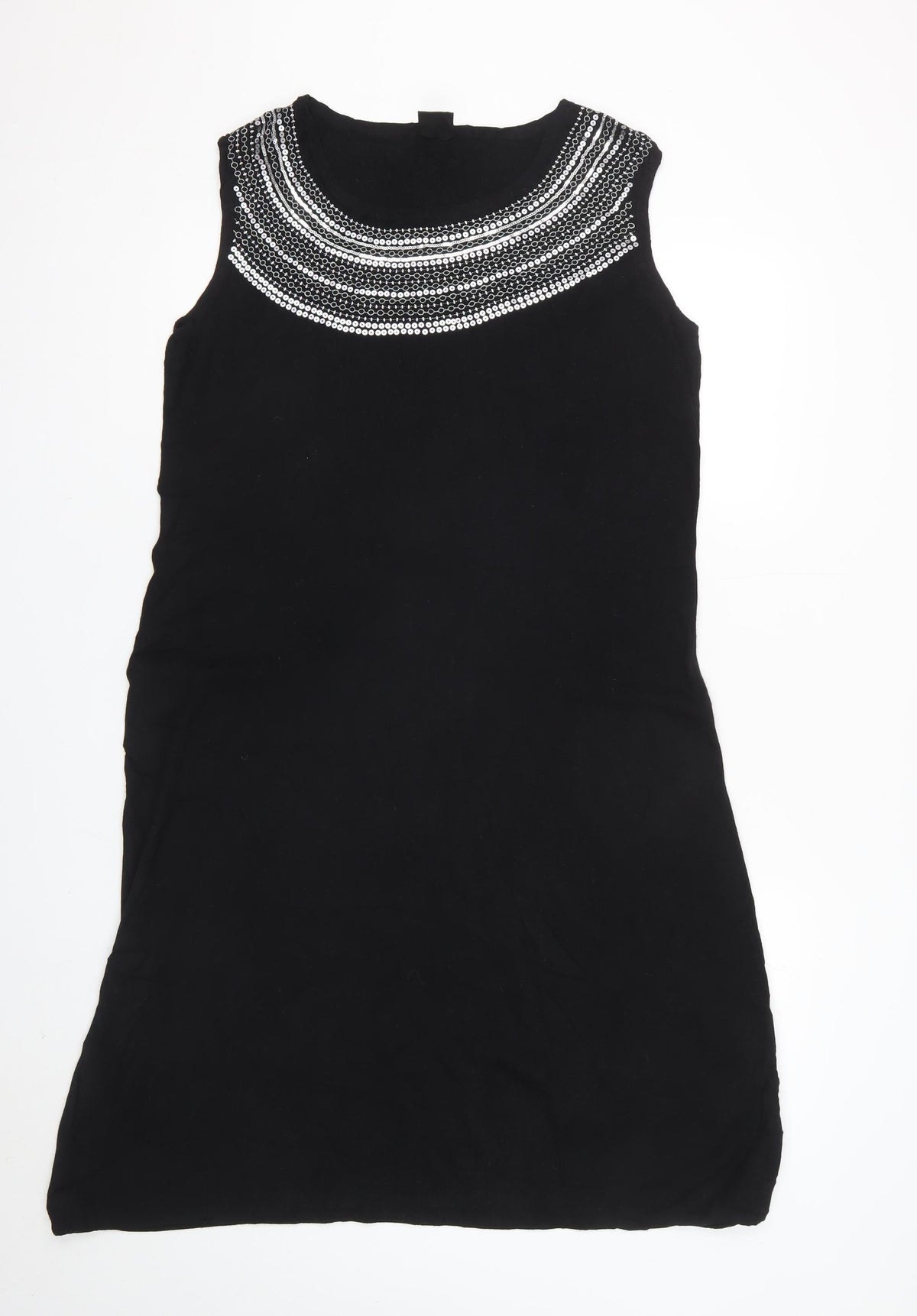 Madeleine Women Black UK 16 Knee Length Sheath Dress Sequin Neckline