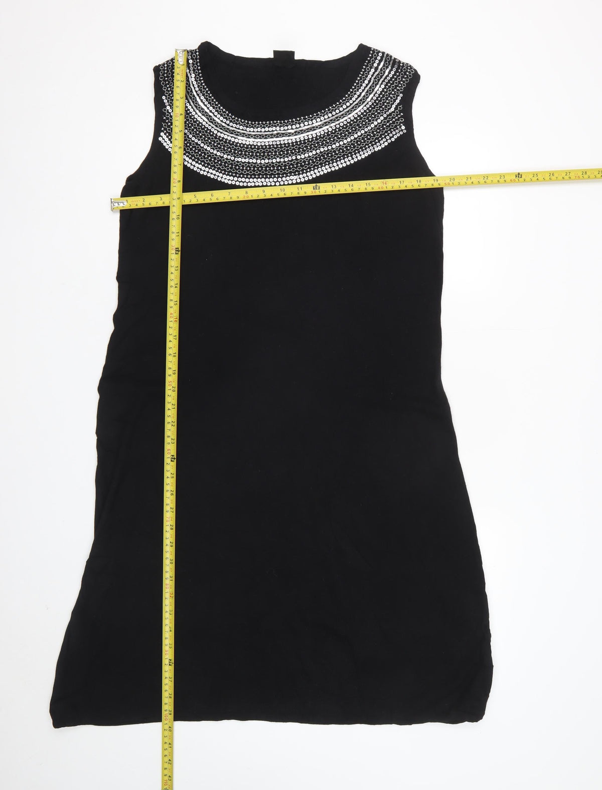 Madeleine Women Black UK 16 Knee Length Sheath Dress Sequin Neckline