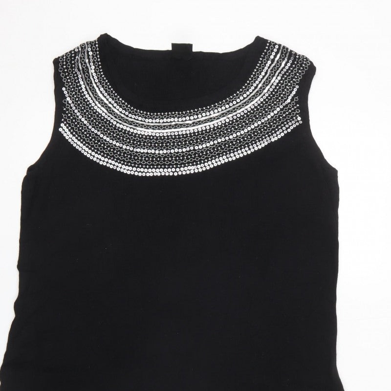 Madeleine Women Black UK 16 Knee Length Sheath Dress Sequin Neckline