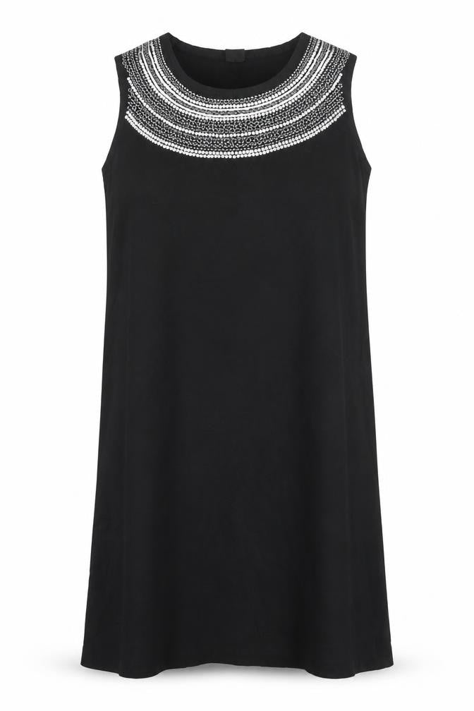 Madeleine Women Black UK 16 Knee Length Sheath Dress Sequin Neckline
