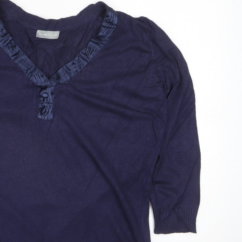 Per Una Women’s Navy V-Neck Ruffle Button Knit Jumper UK 16