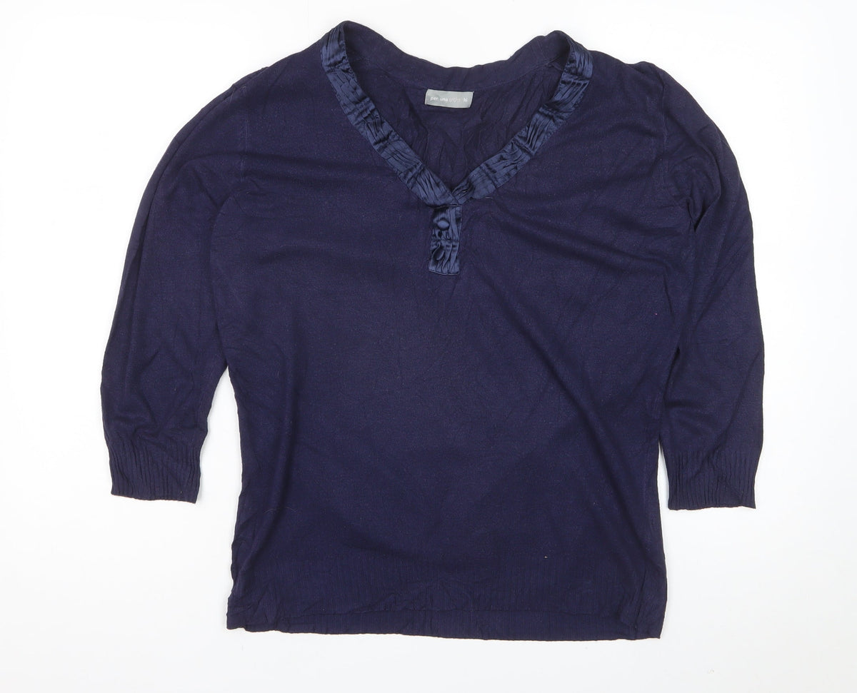 Per Una Women’s Navy V-Neck Ruffle Button Knit Jumper UK 16