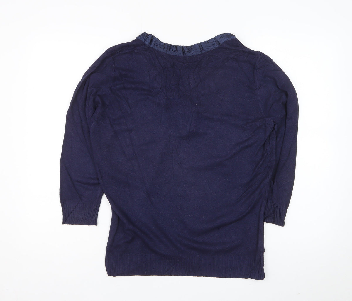 Per Una Women’s Navy V-Neck Ruffle Button Knit Jumper UK 16