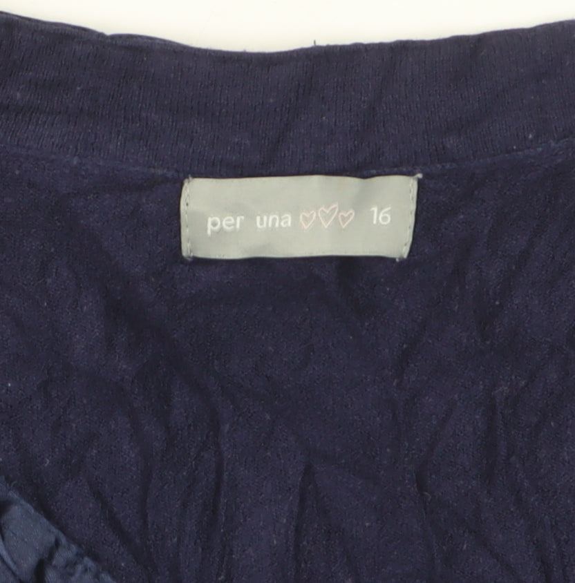 Per Una Women’s Navy V-Neck Ruffle Button Knit Jumper UK 16