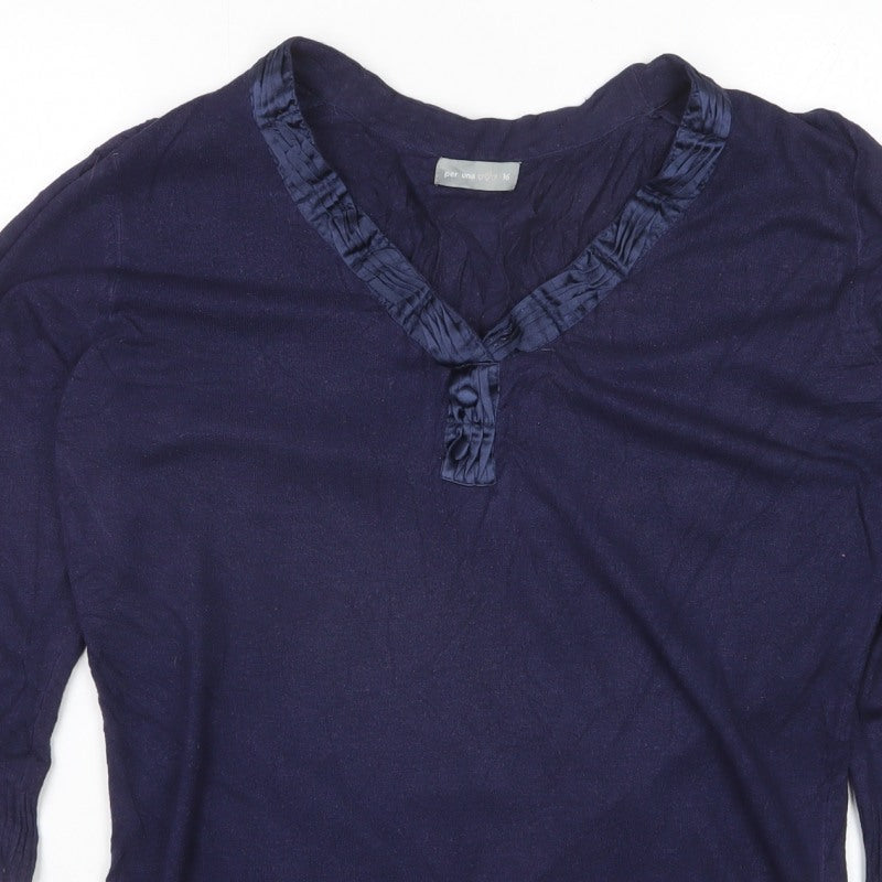 Per Una Women’s Navy V-Neck Ruffle Button Knit Jumper UK 16