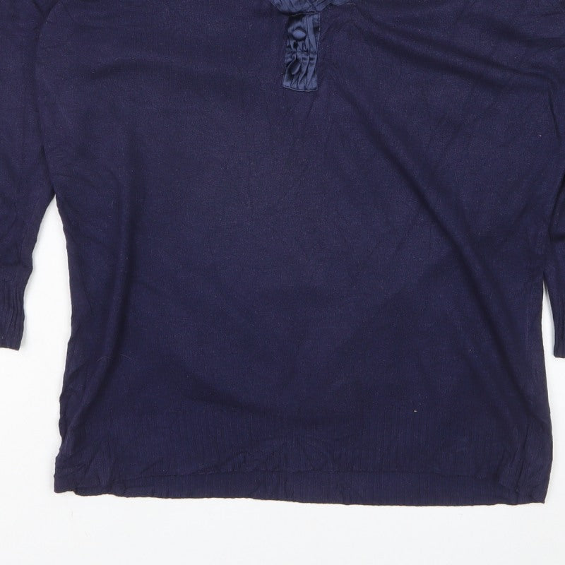 Per Una Women’s Navy V-Neck Ruffle Button Knit Jumper UK 16