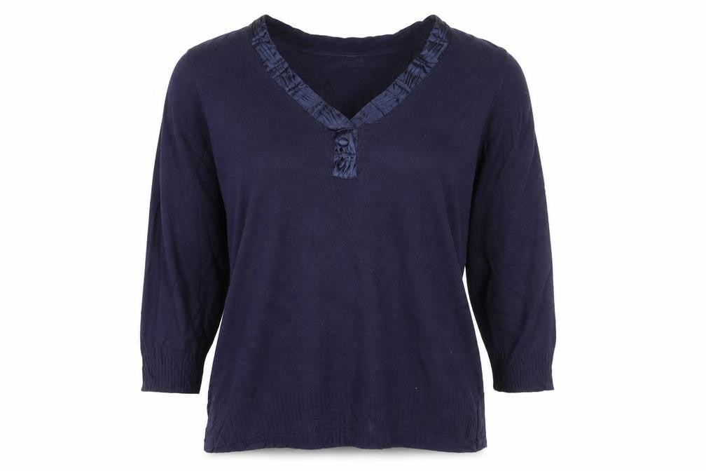 Per Una Women’s Navy V-Neck Ruffle Button Knit Jumper UK 16