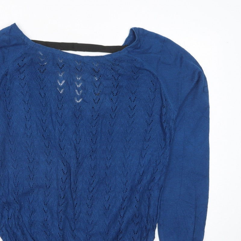 Mango Suit Women Blue XL Open-Knit Long Sleeve Pullover Jumper