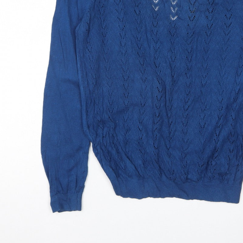 Mango Suit Women Blue XL Open-Knit Long Sleeve Pullover Jumper