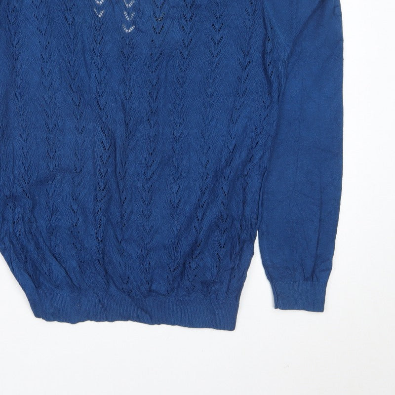 Mango Suit Women Blue XL Open-Knit Long Sleeve Pullover Jumper