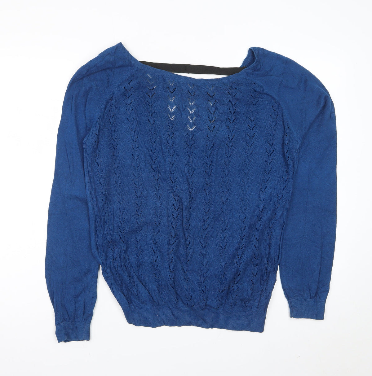 Mango Suit Women Blue XL Open-Knit Long Sleeve Pullover Jumper