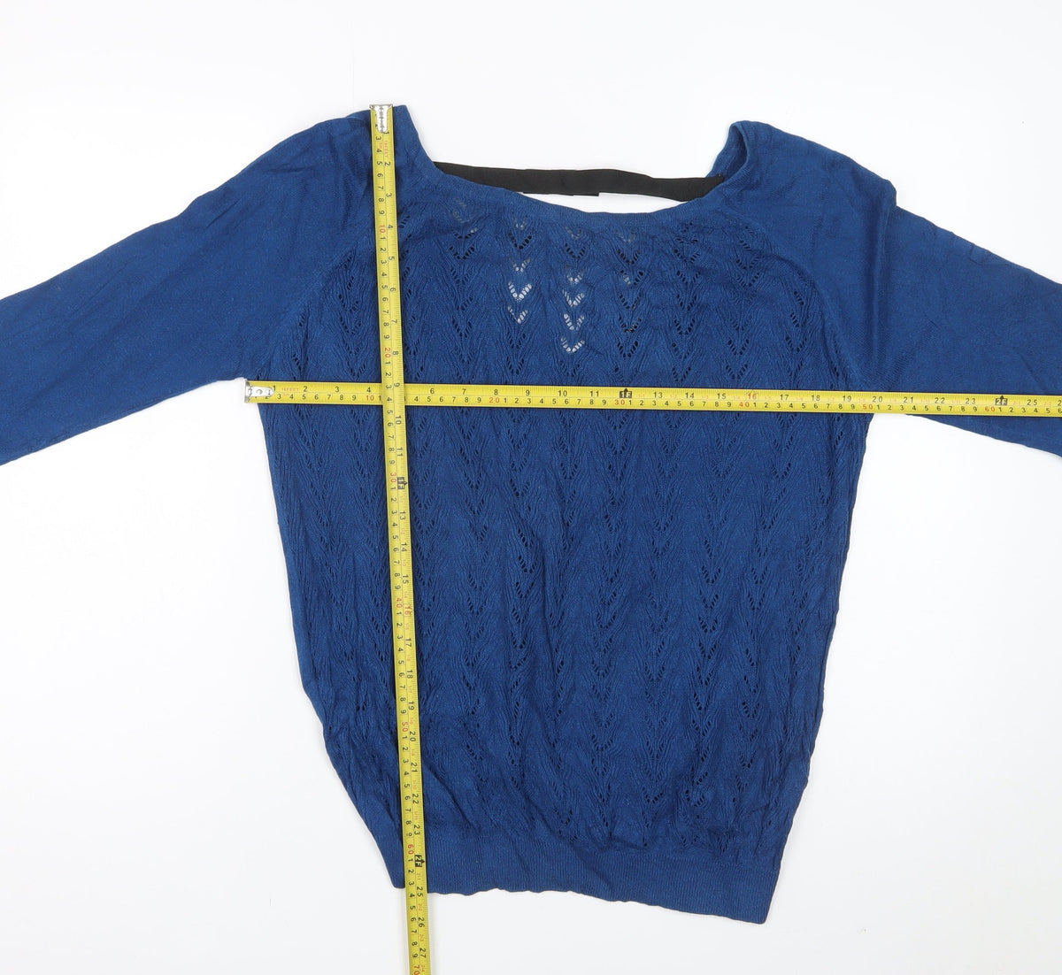 Mango Suit Women Blue XL Open-Knit Long Sleeve Pullover Jumper