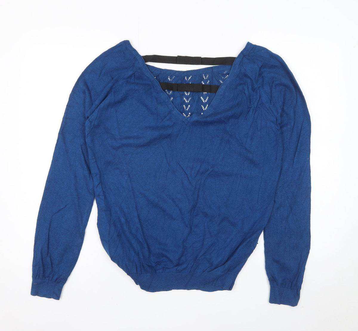 Mango Suit Women Blue XL Open-Knit Long Sleeve Pullover Jumper