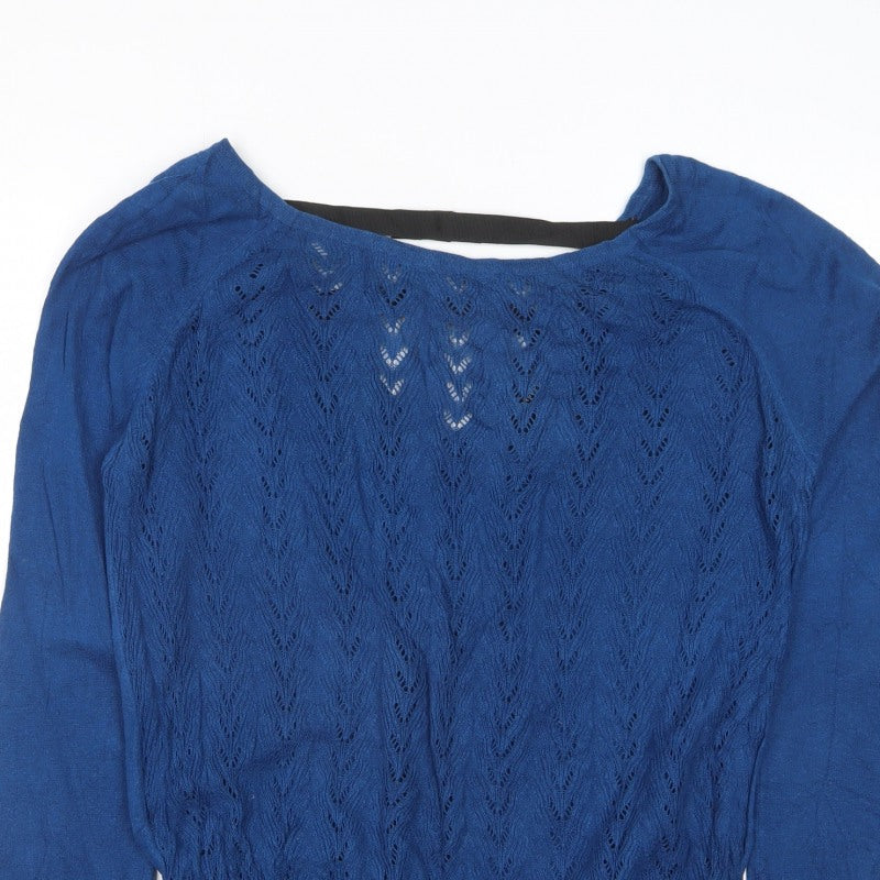Mango Suit Women Blue XL Open-Knit Long Sleeve Pullover Jumper