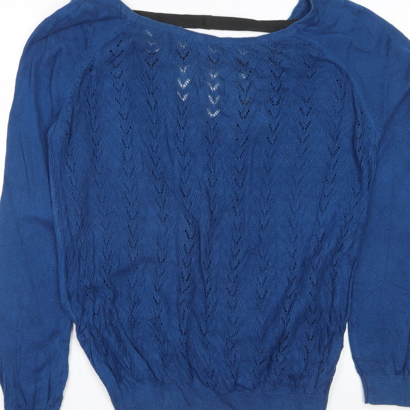 Mango Suit Women Blue XL Open-Knit Long Sleeve Pullover Jumper