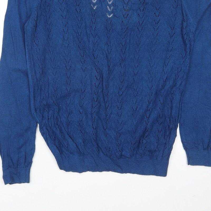Mango Suit Women Blue XL Open-Knit Long Sleeve Pullover Jumper