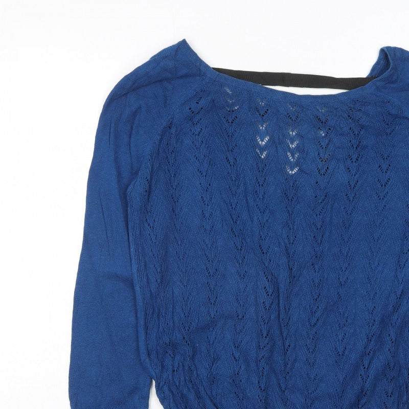 Mango Suit Women Blue XL Open-Knit Long Sleeve Pullover Jumper
