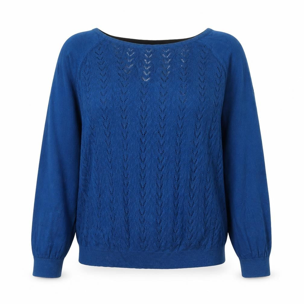 Mango Suit Women Blue XL Open-Knit Long Sleeve Pullover Jumper
