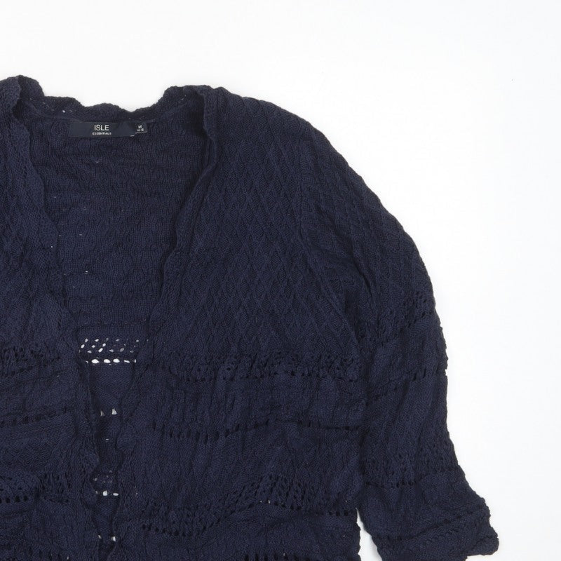Isle Essentials Women’s Blue Open Knit Cardigan Size 14 3/4 Sleeve