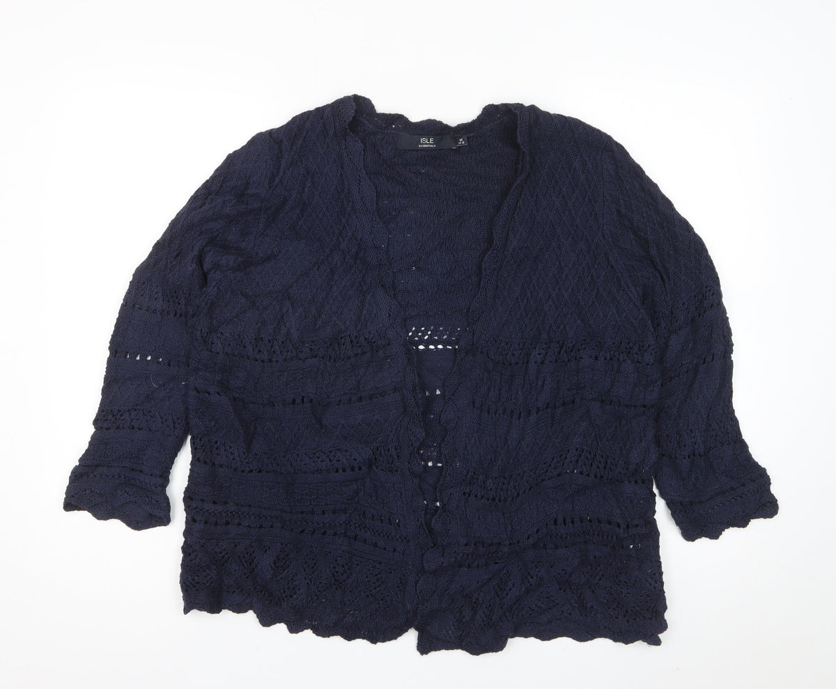 Isle Essentials Women’s Blue Open Knit Cardigan Size 14 3/4 Sleeve