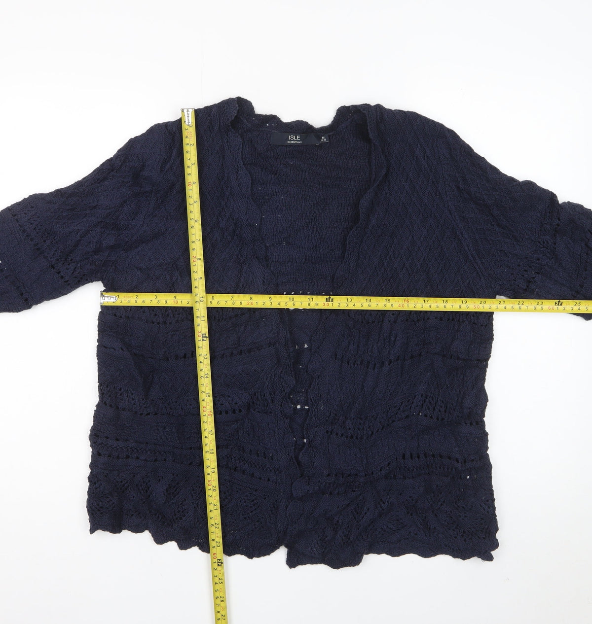 Isle Essentials Women’s Blue Open Knit Cardigan Size 14 3/4 Sleeve