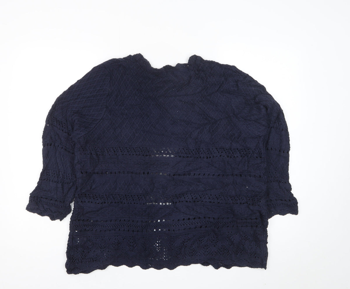 Isle Essentials Women’s Blue Open Knit Cardigan Size 14 3/4 Sleeve