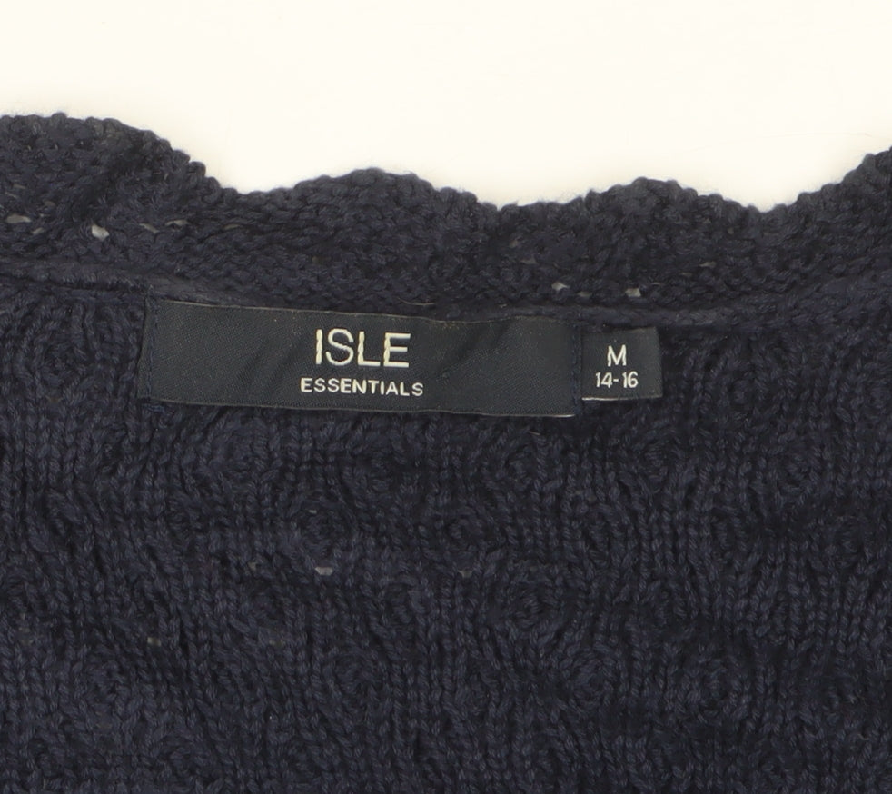 Isle Essentials Women’s Blue Open Knit Cardigan Size 14 3/4 Sleeve