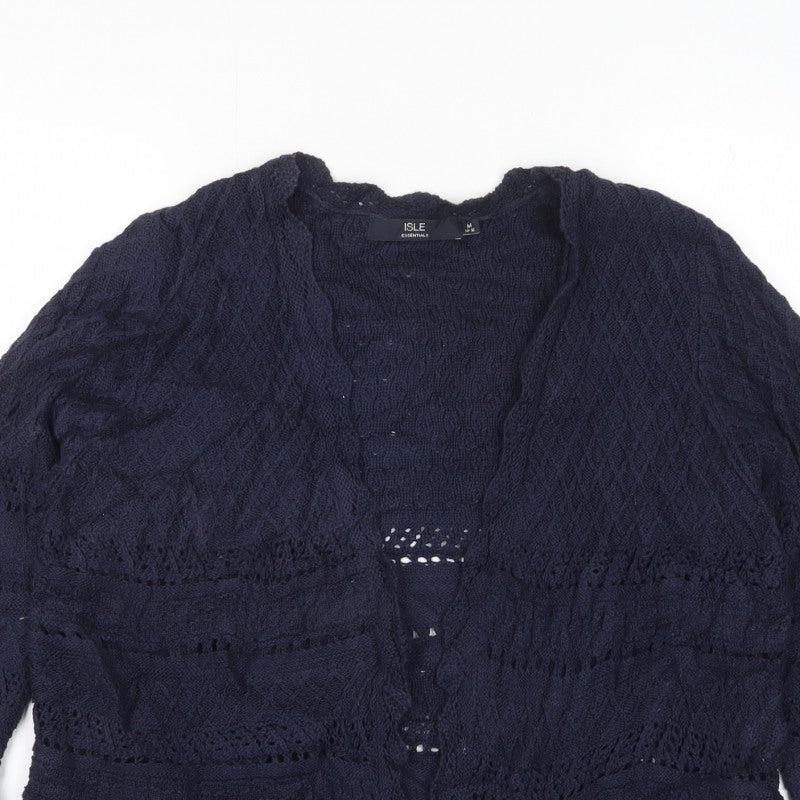 Isle Essentials Women’s Blue Open Knit Cardigan Size 14 3/4 Sleeve
