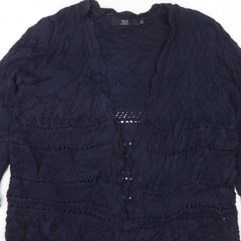 Isle Essentials Women’s Blue Open Knit Cardigan Size 14 3/4 Sleeve