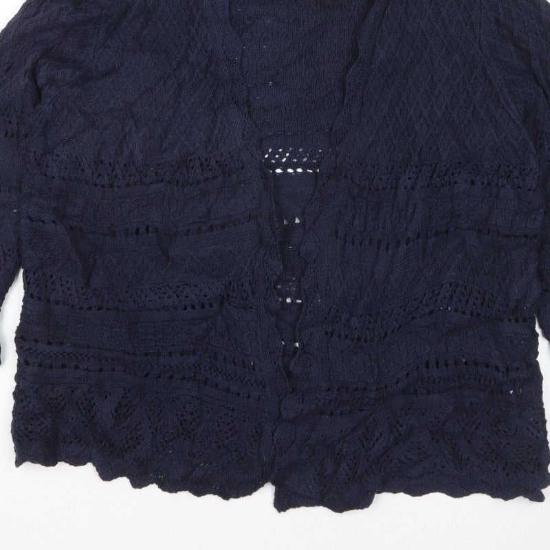 Isle Essentials Women’s Blue Open Knit Cardigan Size 14 3/4 Sleeve