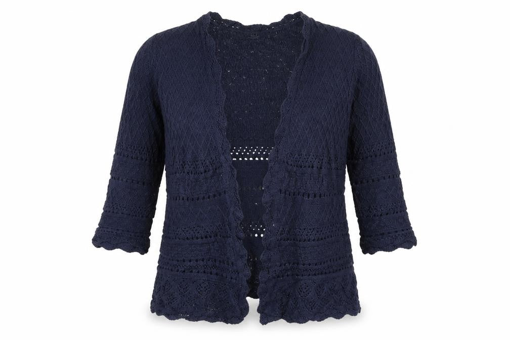 Isle Essentials Women’s Blue Open Knit Cardigan Size 14 3/4 Sleeve
