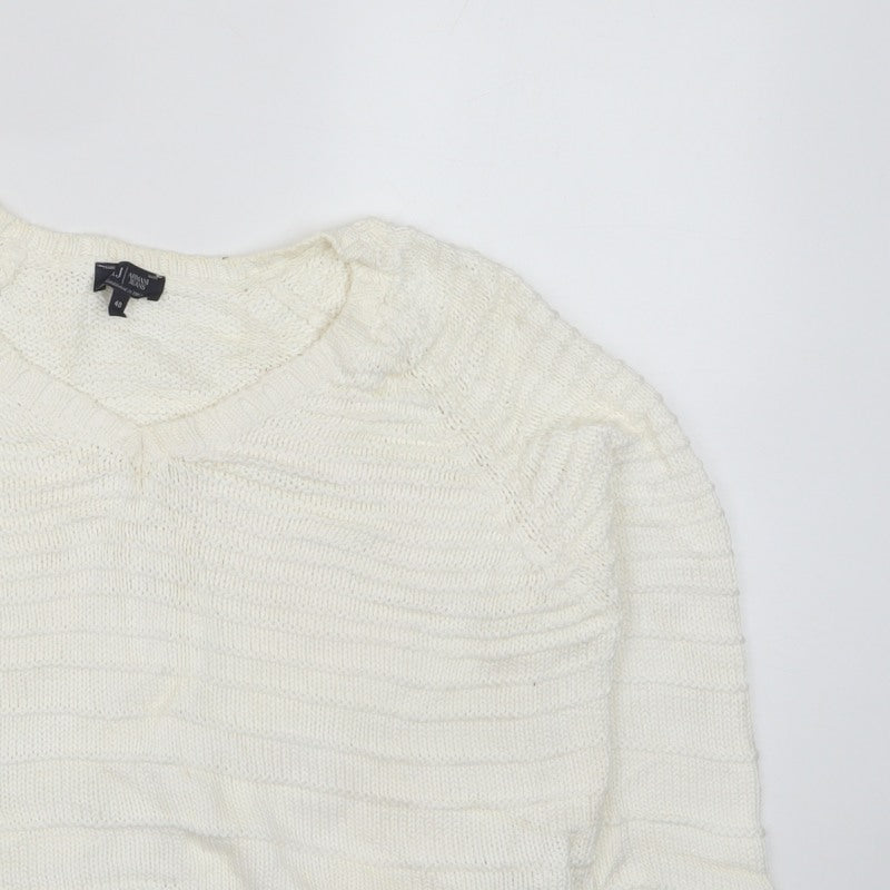 Armani Jeans Women Ivory UK 12 Cable Knit Cotton Pullover Jumper