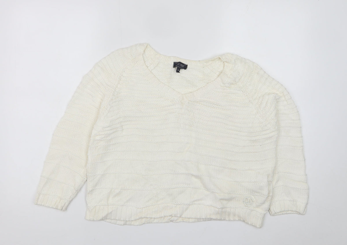 Armani Jeans Women Ivory UK 12 Cable Knit Cotton Pullover Jumper