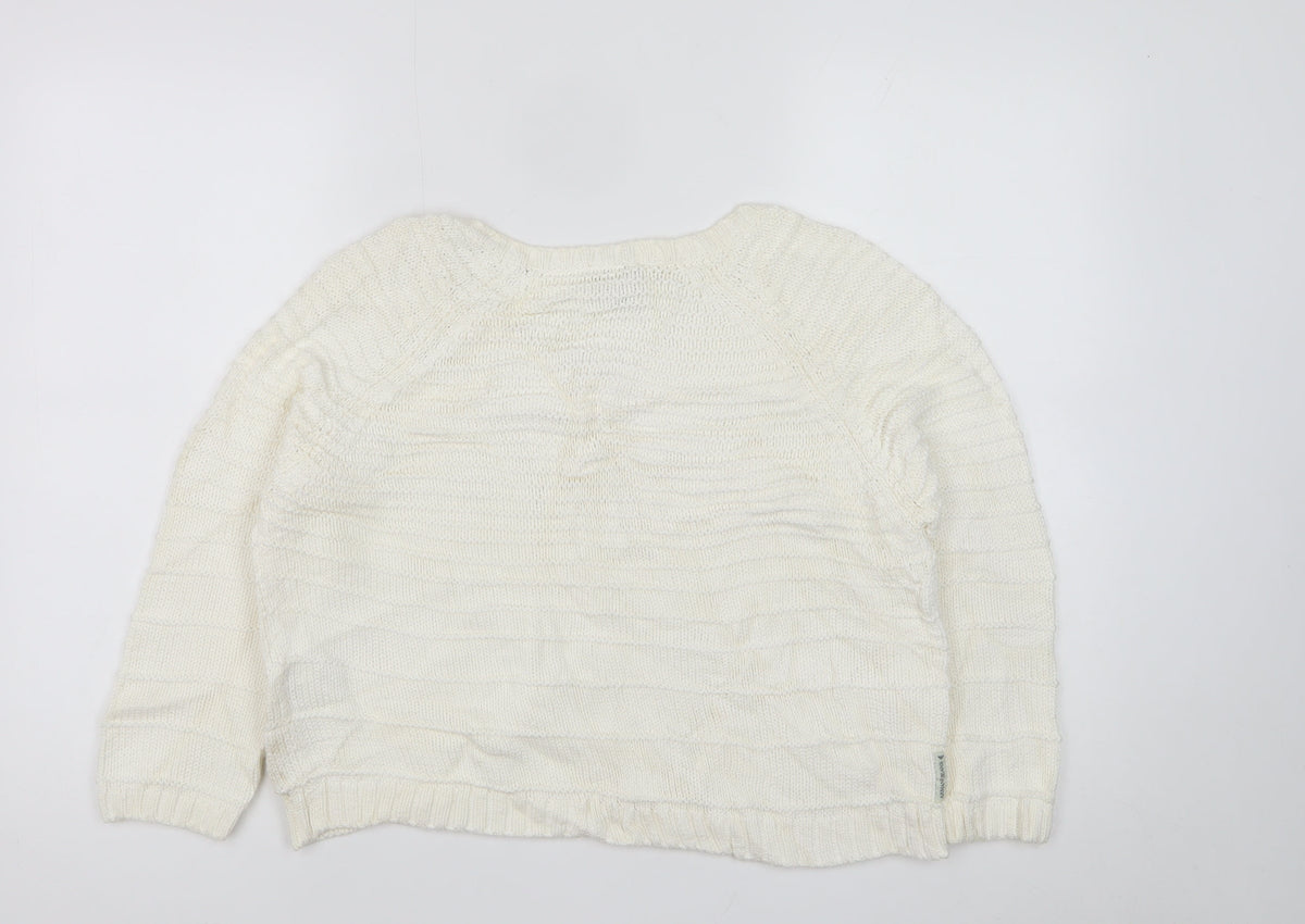 Armani Jeans Women Ivory UK 12 Cable Knit Cotton Pullover Jumper