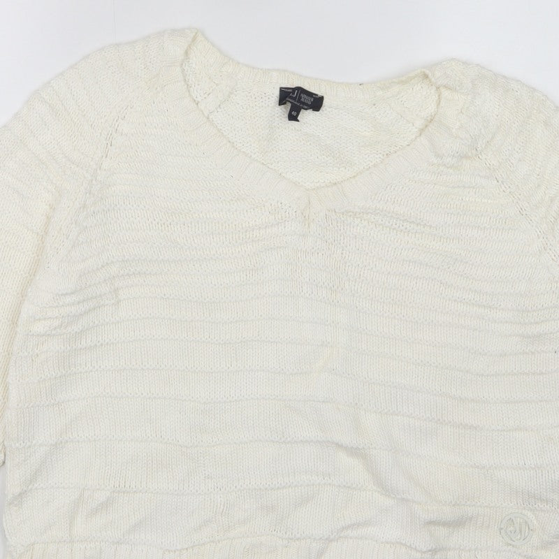 Armani Jeans Women Ivory UK 12 Cable Knit Cotton Pullover Jumper