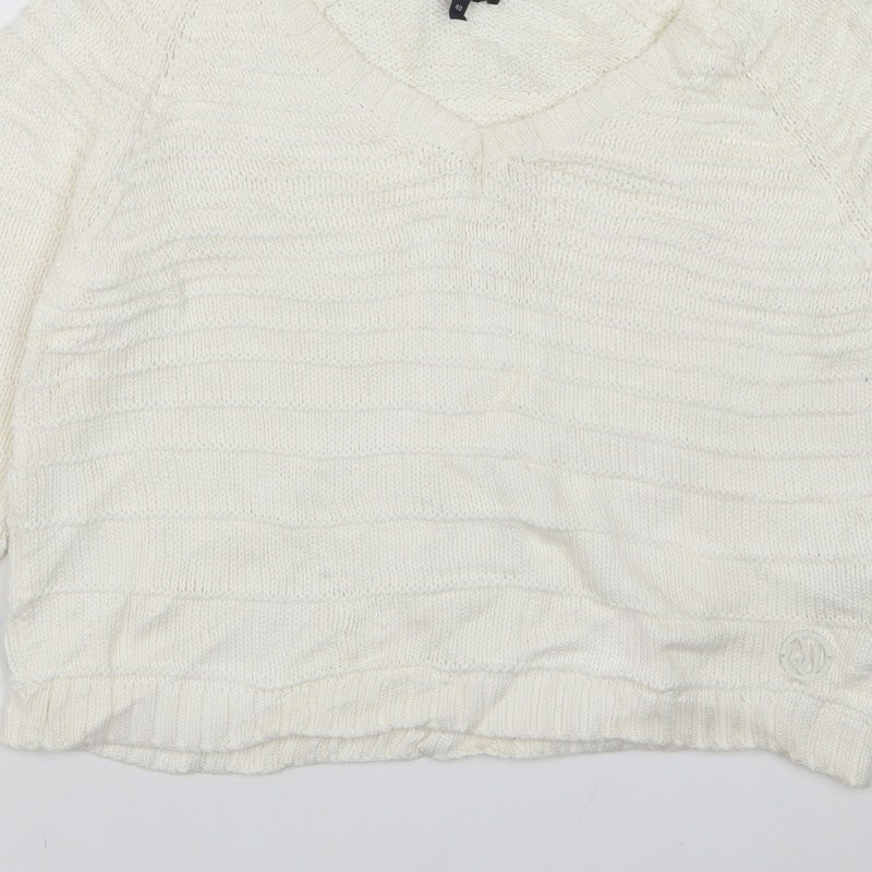 Armani Jeans Women Ivory UK 12 Cable Knit Cotton Pullover Jumper