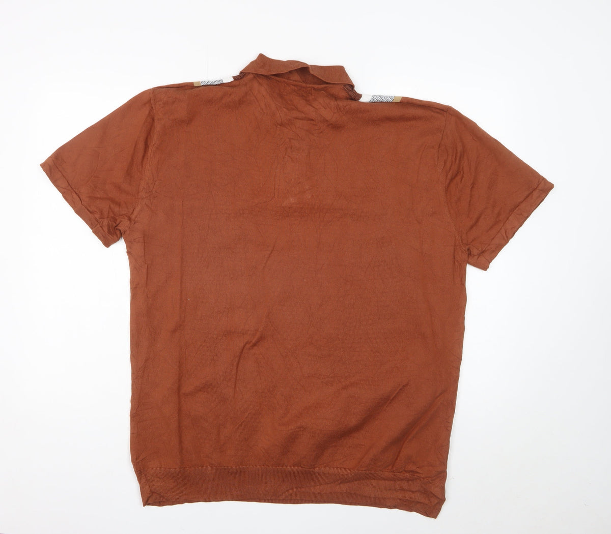 Next Men’s Brown Striped Knit Polo Shirt XL Short Sleeve Retro
