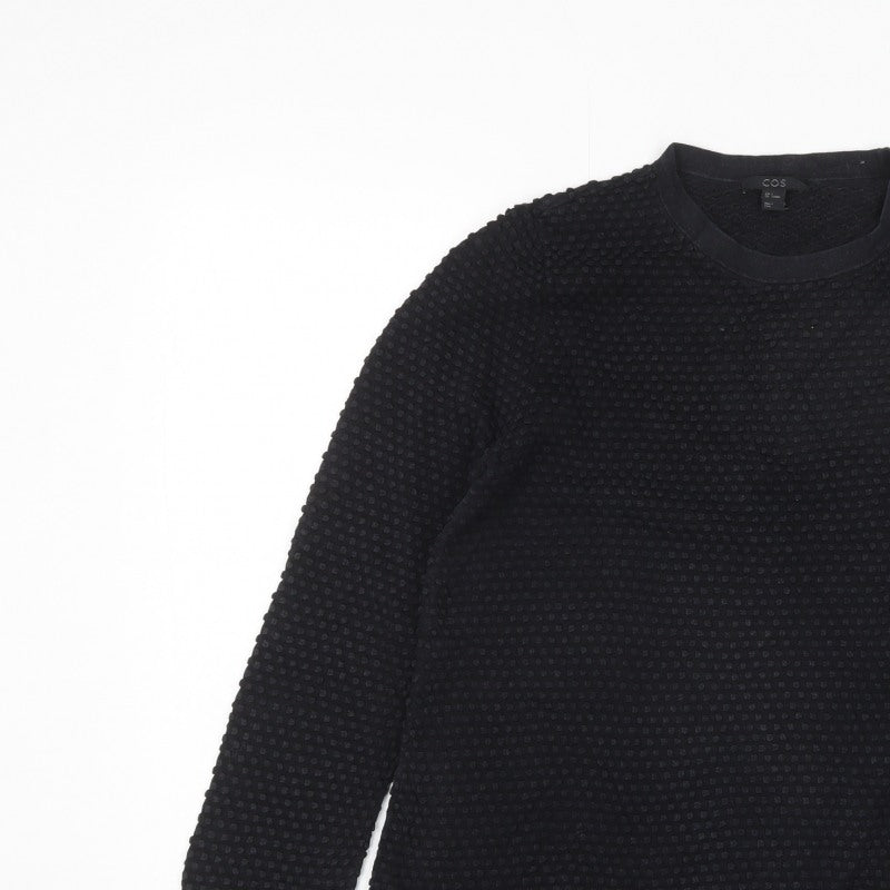 COS Women Black S Textured Cotton Crew Neck Long Sleeve Pullover Jumper