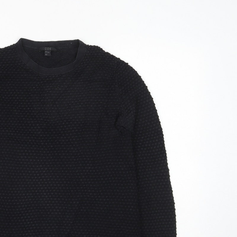COS Women Black S Textured Cotton Crew Neck Long Sleeve Pullover Jumper