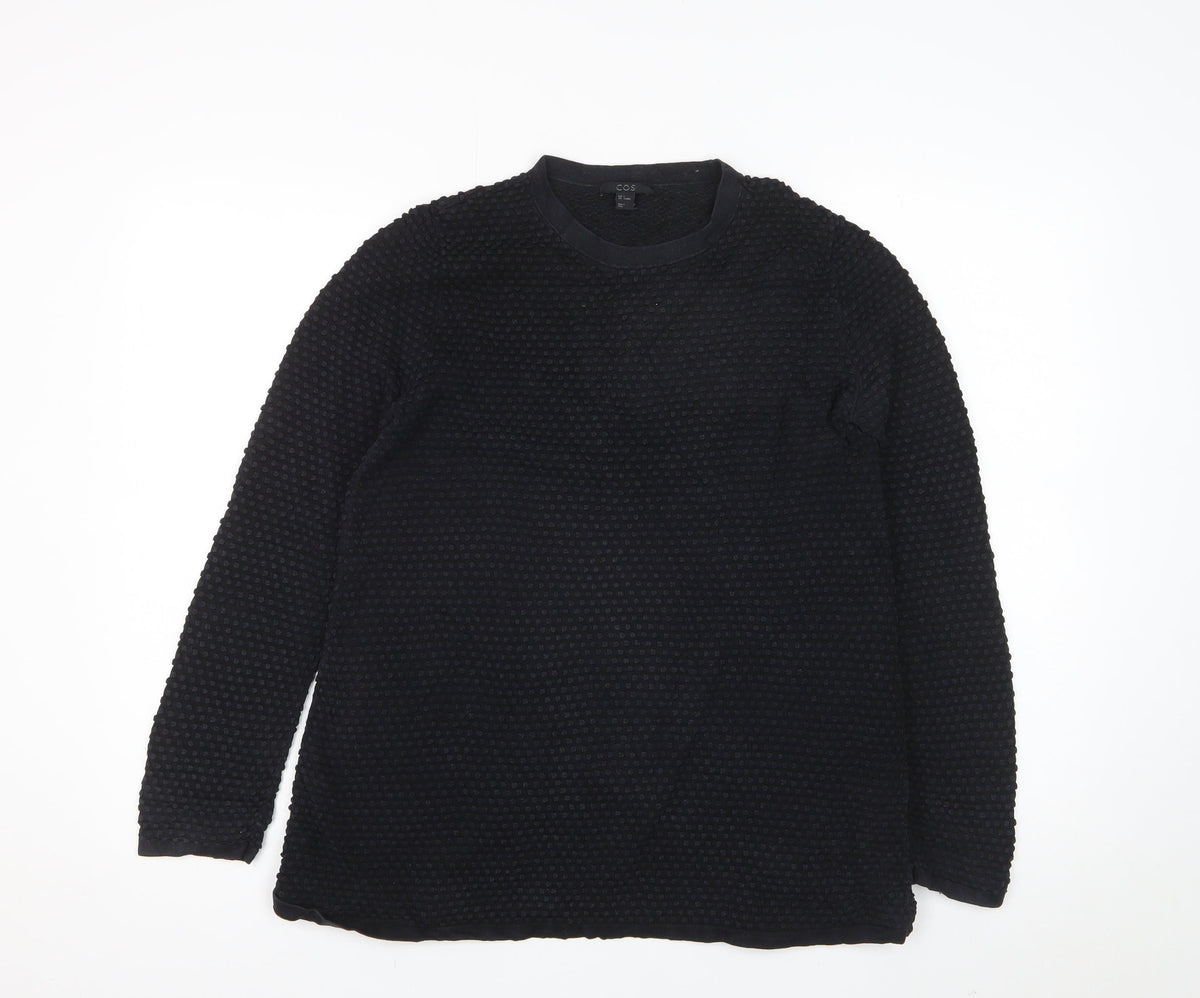 COS Women Black S Textured Cotton Crew Neck Long Sleeve Pullover Jumper