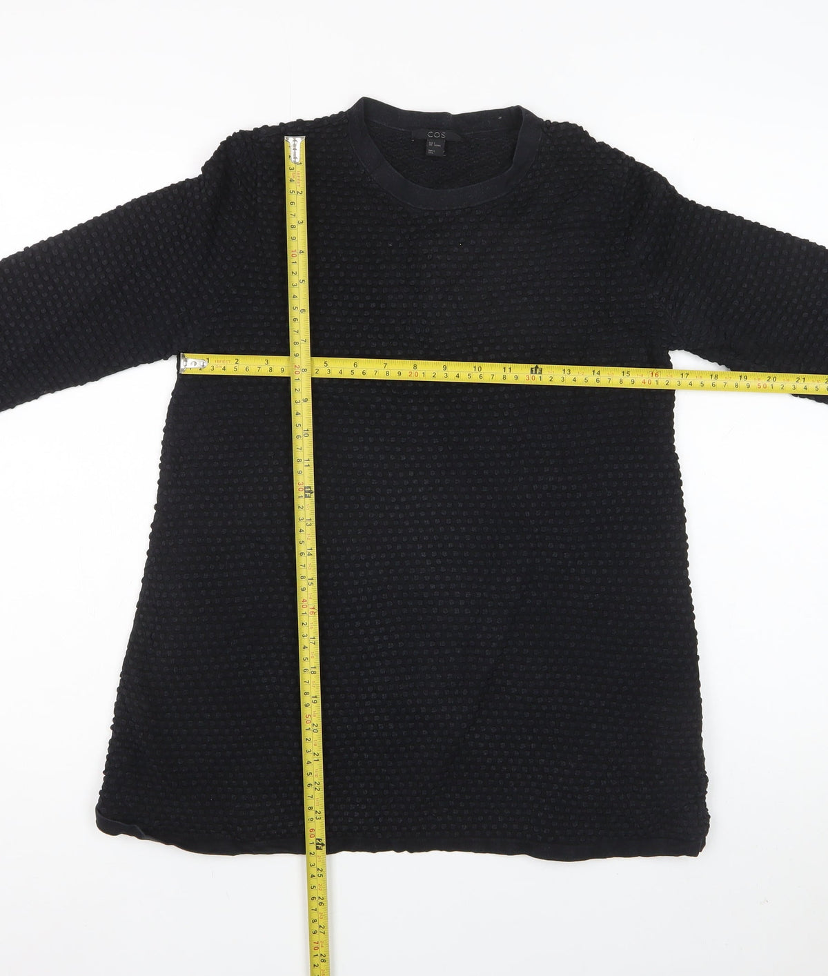 COS Women Black S Textured Cotton Crew Neck Long Sleeve Pullover Jumper